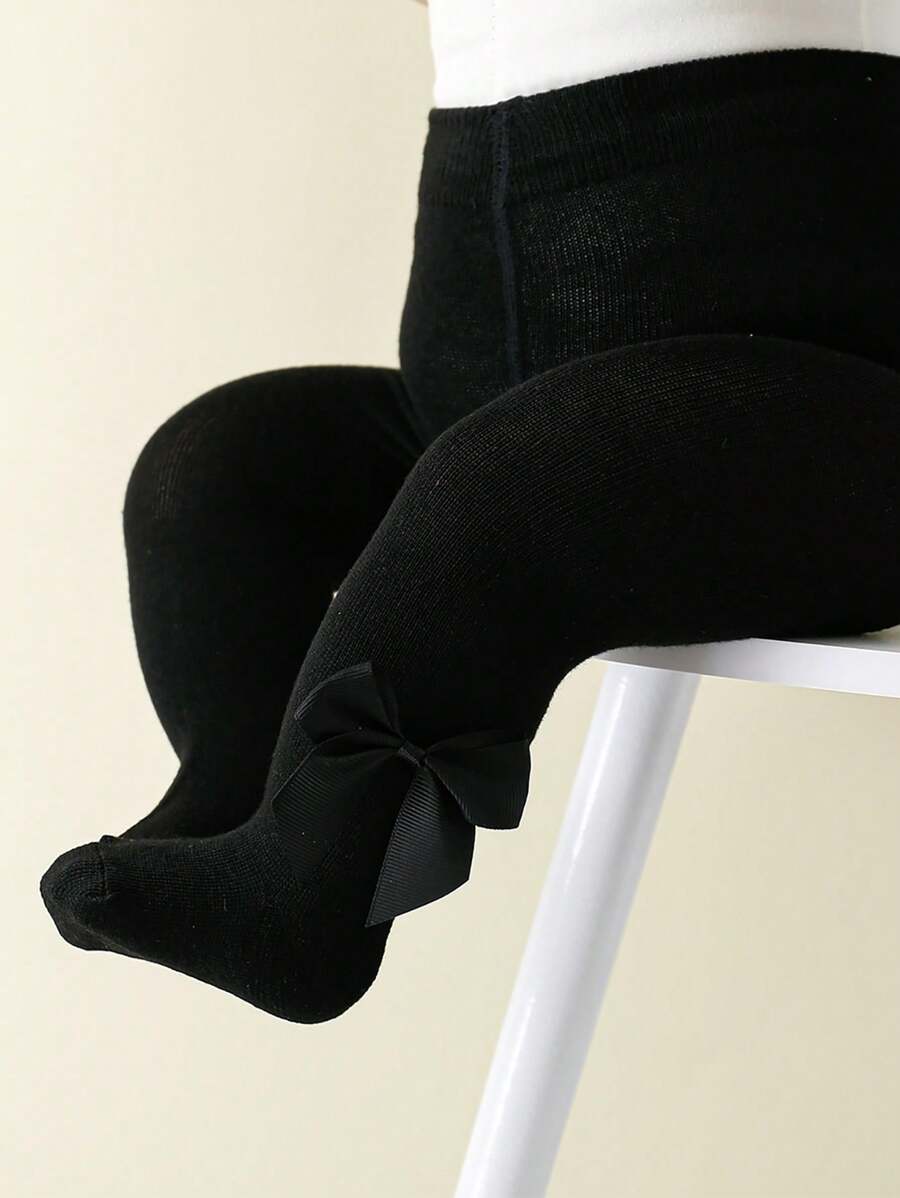1pc Baby Girls Bow Decor Basic Leggings, Cute & Comfortable For Outdoor Activities, Suitable For All Seasons