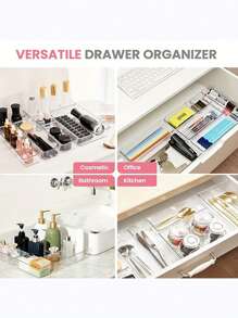 Asnews 25/44pcs Clear Plastic Drawer Organizer Set, 4 Sizes Desk Drawer Divider Organizers, Storage Bins For Makeup, Jewelry, Gadgets For Bedroom, Bathroom, Office - 透明的 - 查看 5