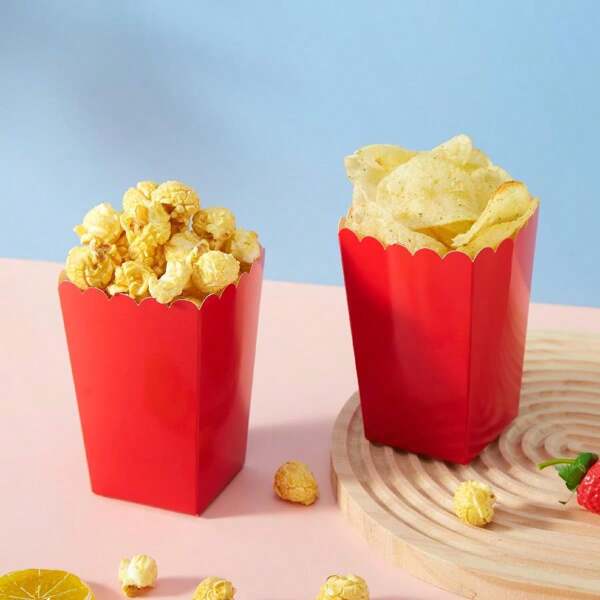10/24pcs Red Food Boxes, Fries Containers, Popcorn Cups, Popcorn Buckets, Birthday Party Decorations And Movie Night Snack Boxes, Suitable For Lunchbox Bakery Bread, Burger Restaurant,Christmas