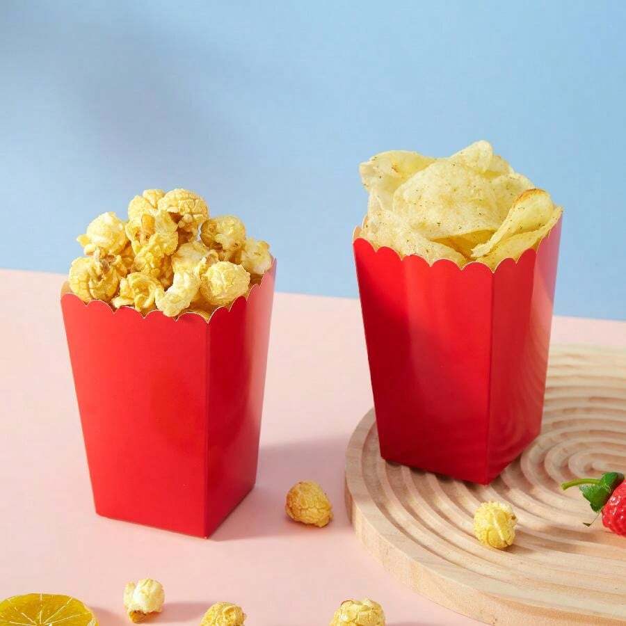 10/24pcs Red Food Boxes, Fries Containers, Popcorn Cups, Popcorn Buckets, Birthday Party Decorations And Movie Night Snack Boxes, Suitable For Lunchbox Bakery Bread, Burger Restaurant,Christmas