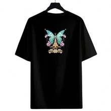 Women's Black Cotton T-Shirt With Butterfly Print Paris - màu đen - Xem 2