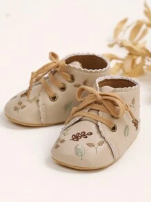 Newborn Infant Girl Princess Mary Jane Dresses Shoes Premium Lightweight Soft Sole Crib Shoes Toddler Shoes Retro Style - Apricot - View 3