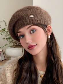 1 Berretto basco di lana soffice per donna, in tinta unita, adatto per l'uso quotidiano in autunno e inverno, lavabile a mano ma non in lavatrice