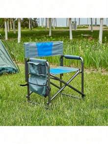 1-Piece Padded Folding Outdoor Chair With Side Table And Storage Pockets,Lightweight Oversized Directors Chair For Indoor, Outdoor Camping, Picnics And Fishing,Green - Xanh dương + Xám + Thép-5 - Xem 3