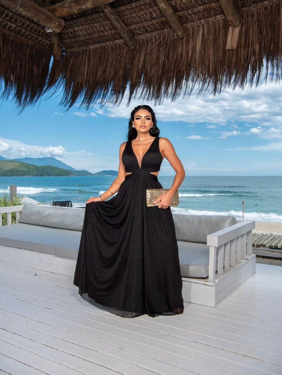 Cross-Over Dress For Graduates And Bridesmaids. - 黑色 - 查看 1