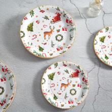 7/9 Inch Reindeer & Santa Disposable Paper Plates & Napkins Set, Christmas Holiday Party Supplies,Christmas