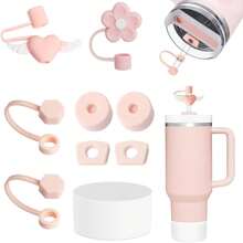Juego de 9 accesorios para taza, que incluye 6 tapones antiderrame de silicona, 2 tapas para cubrir pajitas de 9-10 mm, y 1 bota de silicona para tumbler de 40oz y 30oz