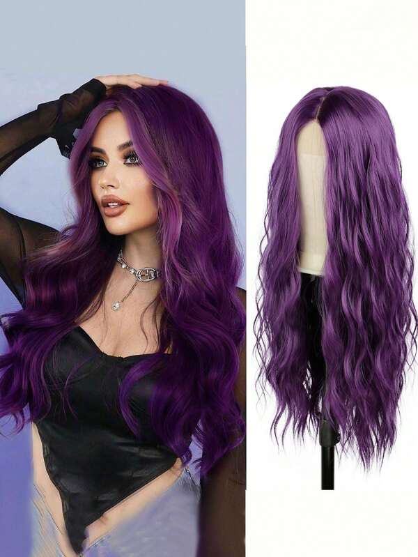 Billowig Peluca sintética de color púrpura con ondas largas, resistente al calor y de 28 pulgadas de largo, para pelucas de cosplay u otro uso de las mujeres