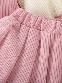 年轻女孩 2 件套美式棒球夹克和灯芯绒迷你裙，休闲秋冬装 - 粉色 - 查看 6