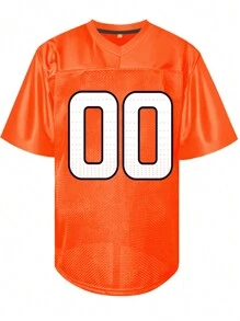 Camisa de futebol americano masculina bordada com nome e número, estilo namorado, Denver Orange, gola em V, camisa de manga curta personalizada, para jogos de festa, treinamento, competição, top esportivo, faça você mesmo, tamanho P-XXL, estiloso, moderno, hipster, casual, minimalista, chique, personalizado, exclusivo, fantasias masculinas, guarda-roupa cápsula, básico/estilo urbano masculino, presentes ideais para ele, namorado, família, amigos, aniversários, férias/feriado, escola/competição, esportes/escalada