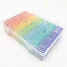 Porta Comprimidos Grande Portátil Estojo Separador Compartimento Organizador Remédio Medicamento Cápsulas Diario Semanal - Multicolorido - Visão 10