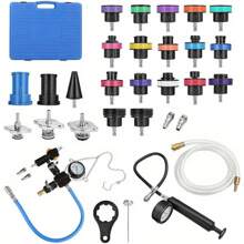 28Pcs Radiator Pressure Tester Kit - Universal Cooling System Diagnostic Tool Professional Radiator Leak Detection Coolant Filling Kit For Cars - Blue - View 4
