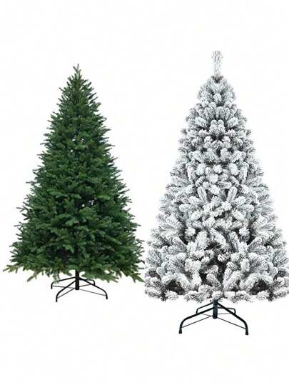 1pc 47inch Artificial Snowy Flocked Christmas Tree With Sturdy Metal Stand,Easy Assembly Artificial Holiday Xmas Tree For Holiday,Indoor Home,Party,Office Decor,Navigation New Year,Metal Hinges & Foldable Base,Pine Tree (Green&White) Birthday Gifts Graduation Christmas Decorations Home Christmas Gifts Christmas Decor