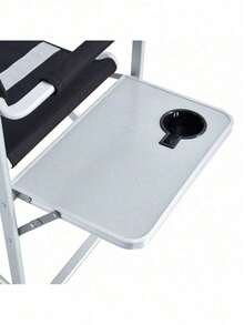 1-Piece Padded Folding Outdoor Chair With Side Table And Storage Pockets,Lightweight Oversized Directors Chair For Indoor, Outdoor Camping, Picnics And Fishing,Black/Grey - 黑+灰+鋁-1 - 查看 9