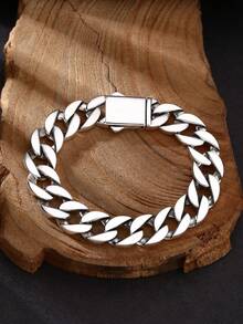1 chiếc vòng tay xích lò xo hình bông tuyết bằng bạc Sterling 925 đánh bóng, thích hợp để nam giới đeo hàng ngày - trắng - Xem 1