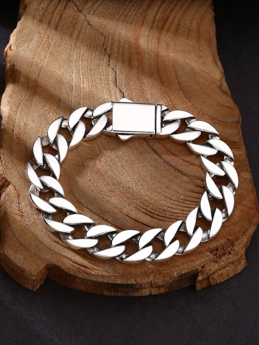 1 chiếc vòng tay xích lò xo hình bông tuyết bằng bạc Sterling 925 đánh bóng, thích hợp để nam giới đeo hàng ngày - trắng - Xem 1