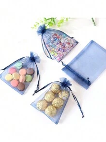 30 piezas Bolsas de organza para regalos de joyería y pequeños regalos, bolsas de regalo para bodas, bolsas con cordón para suministros escolares, bolsas y cajas para alimentos, aptas para caramelos, chocolates, galletas, etc. - Azul Marino - Ver 2