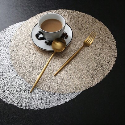 1/4/6/8/12pcs Gold Hollow PVC Round Placemats, Washable, Easy To Clean, Non-Slip, Heat-Resistant Dining Table Mats, Cup Coasters For Holiday, Wedding, Party Decoration