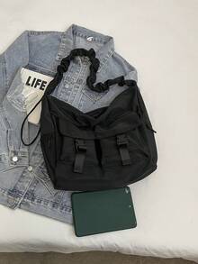 Women Fashion Solid Color Multi-Pocket Large Capacity Crossbody Bag, Casual Shoulder Bag For Daily Use And Commute - Black - View 4