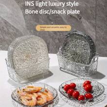 Set Of 9 Plastic Dessert Plates - Multifunctional Snack, Fruit, Sushi Plate With Storage Base For Homes And Restaurants - Transparent White 8 Plates + 1 Base - View 2