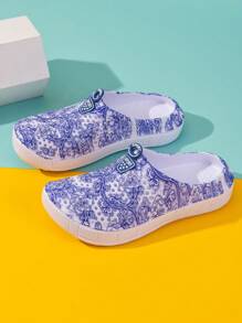 Women'S Garden Casual Slippers, Beach Sandals, Non-Slip Swimming Pool Water Shoes, Home Slippers, Blue And White Porcelain Pattern, Light And Comfortable EVA Hole Shoes - 藍色 - 查看 6