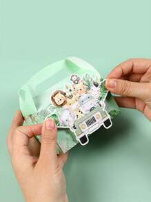 4个丛林动物风格多功能迷你礼盒，丛林动物主题生日、家庭聚会、婚礼派对礼品包装用品 - 綠色 - 查看 5