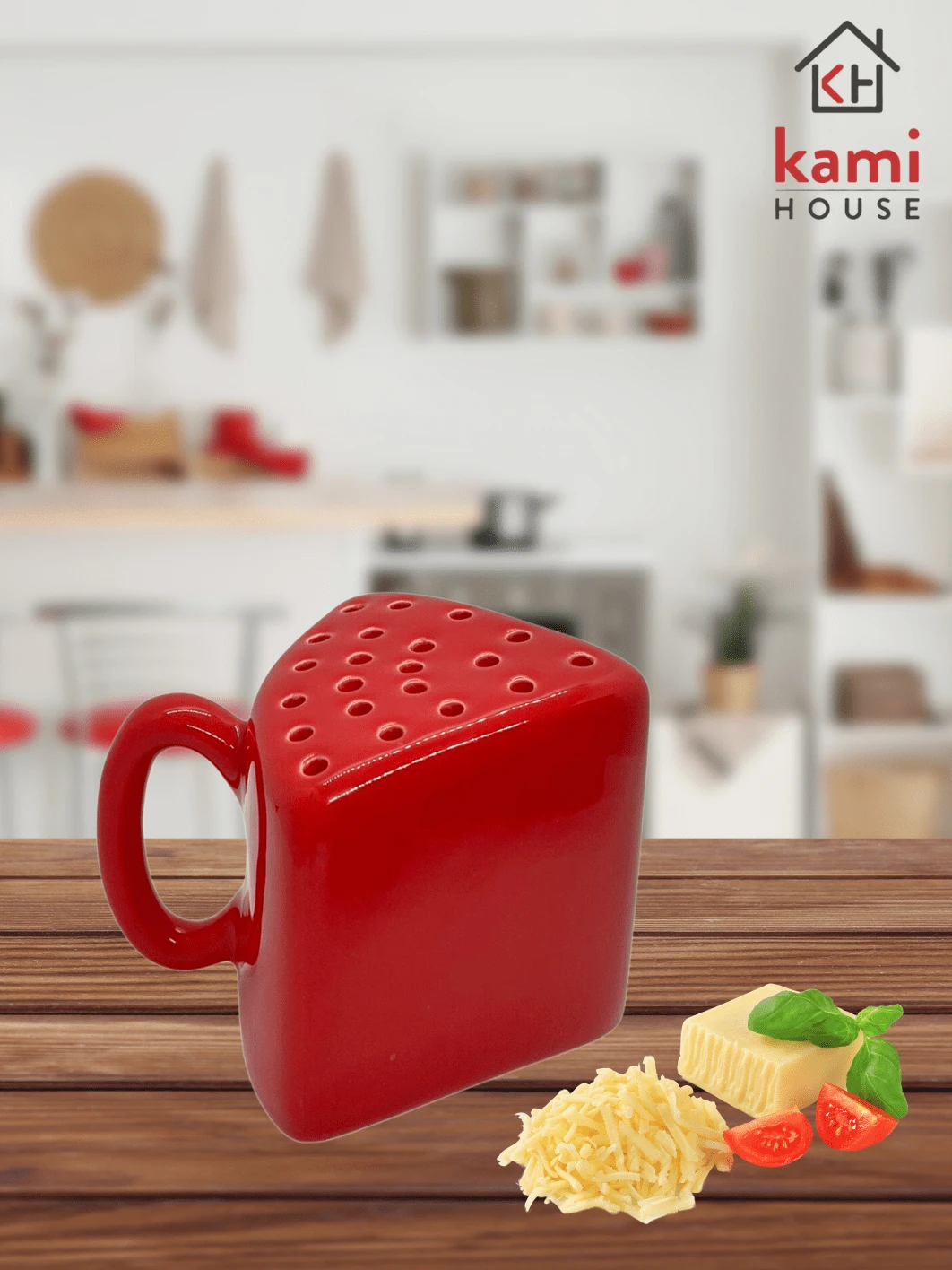 Red Plain Ceramic Tabletop Grated Cheese Holder - Đỏ - Xem 1