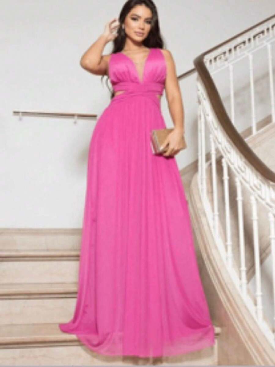 Cross-Over Dress For Graduates And Bridesmaids. - Berwarna merah muda - View 1