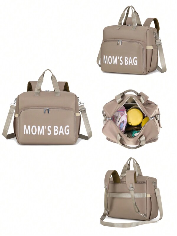 1pc Convertible Hidden Strap Printed Mommy Bag, Can Be Used As Shoulder Bag Or Backpack, Sleeve For Trolley