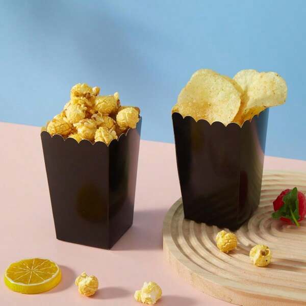 10/24pcs Black Solid Food Boxes, Fries Boxes, Popcorn Cups, Popcorn Buckets, Birthday Party Decor And Movie Night Snack Boxes, Suitable For Lunch Box Bakery Bread, Burger Restaurant,Christmas