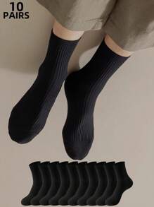 5 đôi/10 đôi tất cổ ngắn màu đen cổ điển thoải mái thoáng khí cho nam công sở/ngoài trời/trong nhà/ở nhà, thích hợp kết hợp với giày da - màu đen - Xem 1