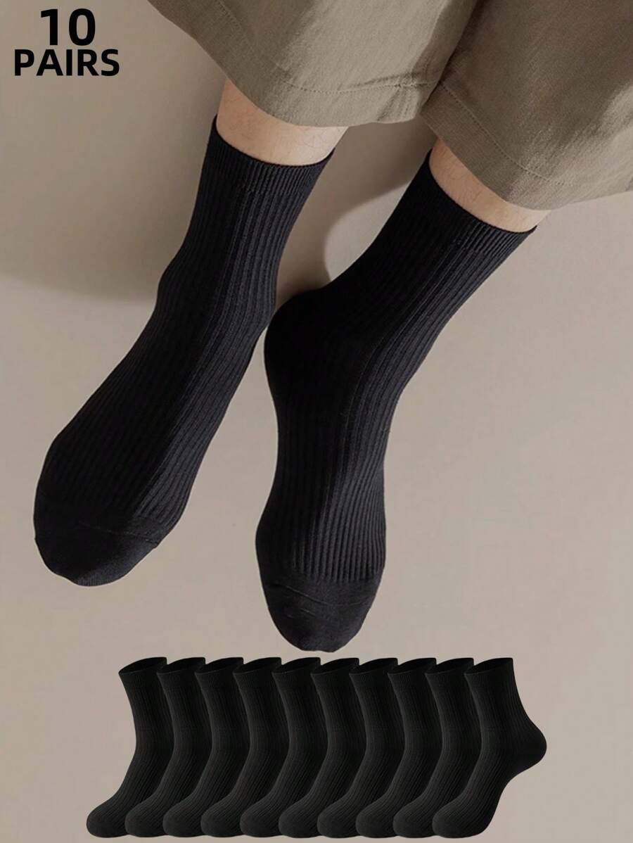 5 đôi/10 đôi tất cổ ngắn màu đen cổ điển thoải mái thoáng khí cho nam công sở/ngoài trời/trong nhà/ở nhà, thích hợp kết hợp với giày da - màu đen - Xem 1