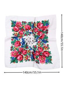 Velo de mujer de 27.5"x27.5" con estampado tradicional de peonía en rojo, multicolor y negro, un pañuelo hijab de moda estilo bohemio - Multicolor - Ver 48