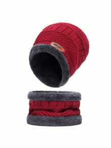 Cachecol e Gorro de Inverno com Gorro Quente Acolchoado Tricotado para Ciclismo ao Ar Livre, Gorro de Lã de Inverno para Homens, Gorro Puxado para Baixo, Gorro de Inverno