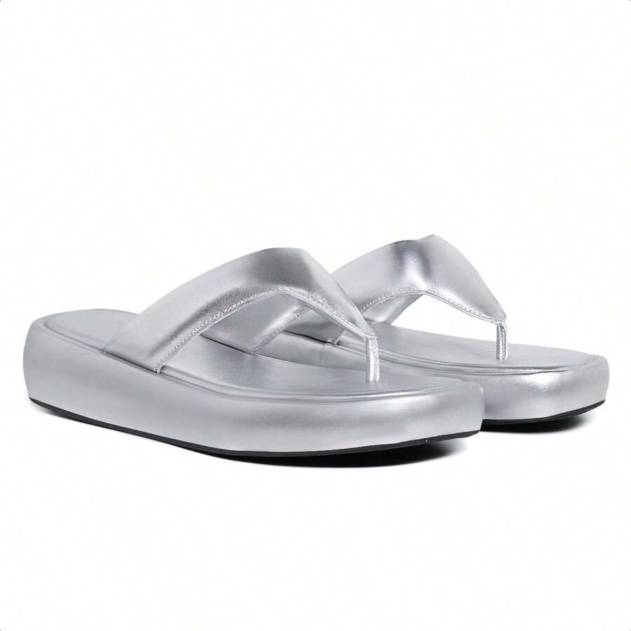 Comfortable Flatform Clog Flip Flop Sandal Papete - Bạc - Xem 1