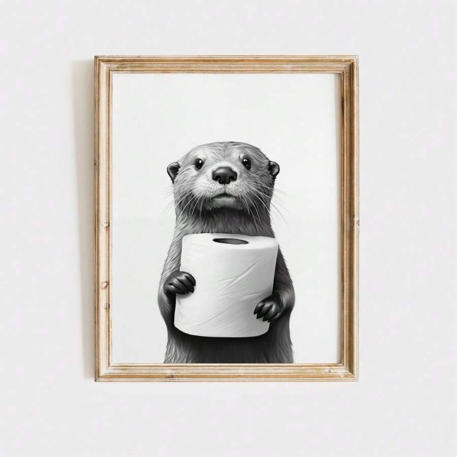 1pc Modern Otter Art Canvas Print Set Humorous Black And White Animal
