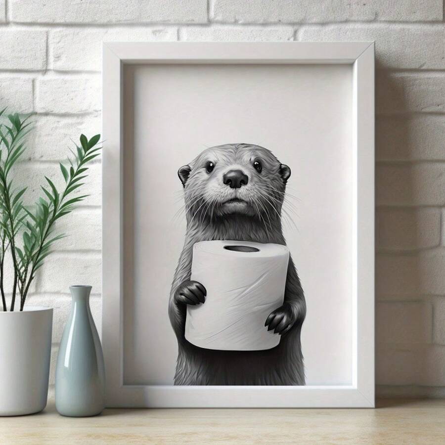 1pc Modern Otter Art Canvas Print Set Humorous Black And White Animal