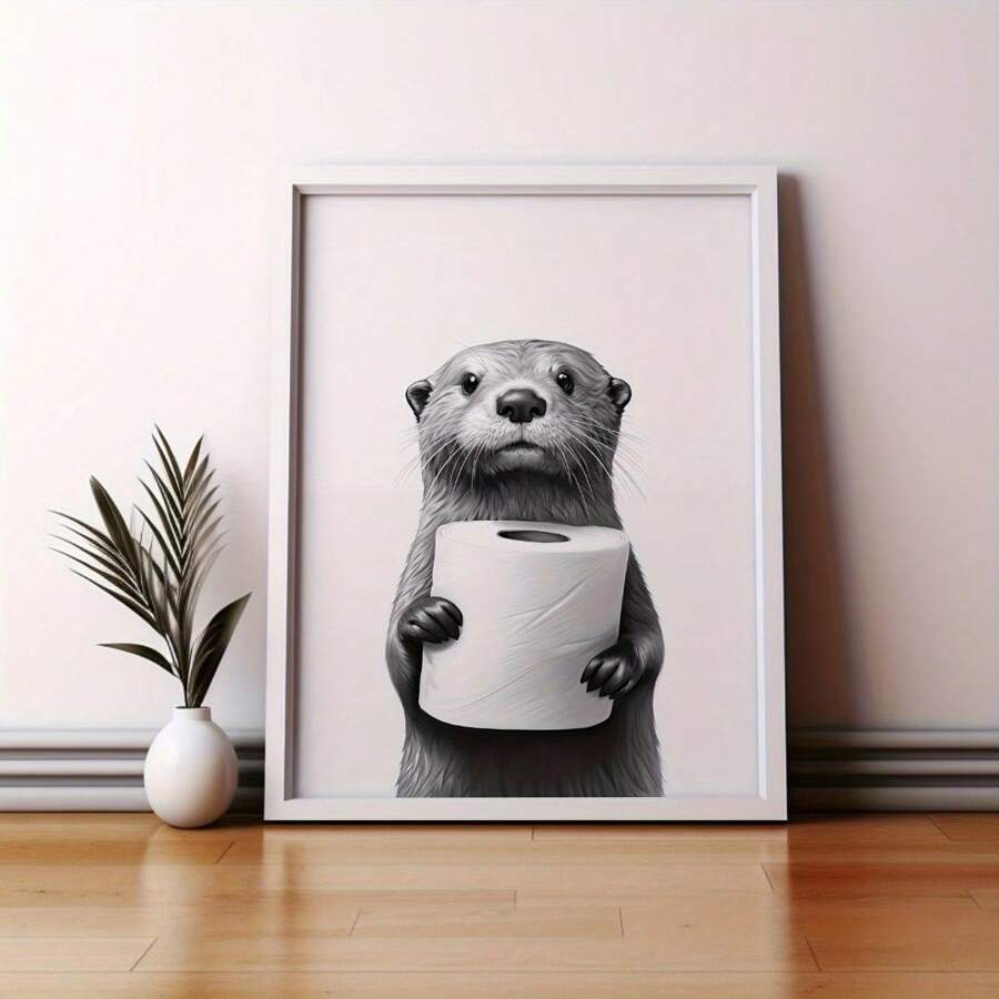 1pc Modern Otter Art Canvas Print Set Humorous Black And White Animal