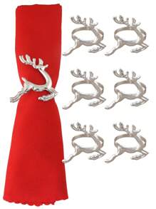 4pcs, Silver Christmas Napkin Ring Assortment Set, Christmas Snowflakes, Christmas Fawns, Christmas Tree Napkin Rings - Silver - View 2
