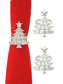 4pcs, Silver Christmas Napkin Ring Assortment Set, Christmas Snowflakes, Christmas Fawns, Christmas Tree Napkin Rings - Silver - View 3