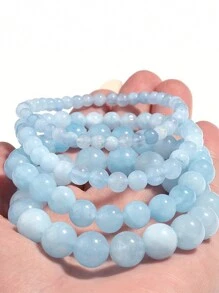 1 Peça Pulseira de Contas de Água-Marinha Natural para Mulheres, Pulseira Elástica Trendy de Laço Único, Adequada para Uso Diário de Senhoras no Verão