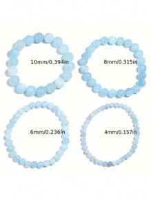 1 Peça Pulseira de Contas de Água-Marinha Natural para Mulheres, Pulseira Elástica Trendy de Laço Único, Adequada para Uso Diário de Senhoras no Verão