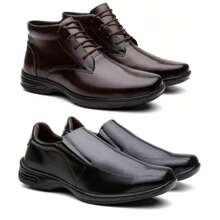 Kit 2 Pairs Of Men's Orthopedic Boots In Imported Leather Confort + Men's Dress Shoes With Special Sole, Super Comfortable, Ready For Delivery - Coffee / Black - View 1