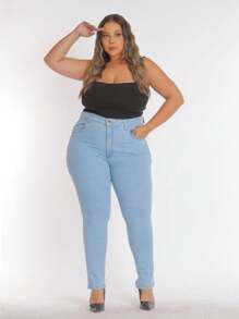 Women's Jeans, Large Size, With Elastane, From 46 To 60 - 淺色水洗藍 - 查看 5