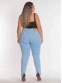 Women's Jeans, Large Size, With Elastane, From 46 To 60 - 淺色水洗藍 - 查看 2