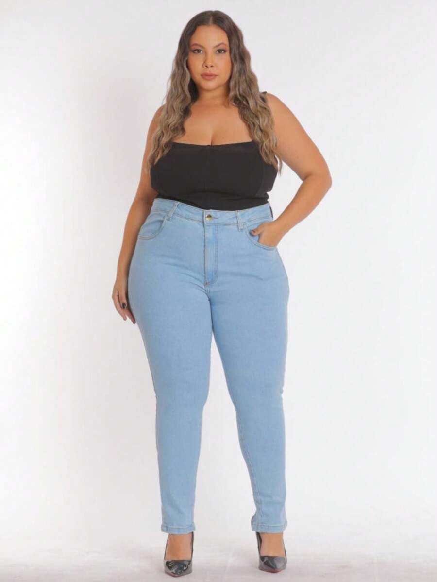 Women's Jeans, Large Size, With Elastane, From 46 To 60 - 淺色水洗藍 - 查看 1