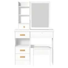 Vanity Desk With Sliding Mirror, Bedroom Dressing Table, Makeup Table With 5 Drawers & Shelves, Hidden Storage Space - White - View 2