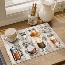 1 pieza Decoración del hogar, Alfombra absorbente de drenaje para máquina de café, Almohadilla de secado de vajilla de mostrador, Alfombrilla de lugar de cocina de diatomita, Alfombrilla de secado de platos con impresión de café, Alfombrilla de drenaje lavable antideslizante, Adecuada para la cocina y la cafetería