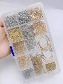 Diy 首飾製作基本金屬配件套裝，包括鍍金和鍍銀耳環鉤、圈、龍蝦扣、跳環、眼別針、頭別針、鏈條連接器。長方形塑膠盒包裝，15格，總重量150克/盒 - 如圖配件 - 查看 4