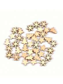 50/100 件/套迷你圣诞树雪花和星星木质五彩纸屑、圣诞树装饰品、派对/桌布/中心装饰、婚礼、生日、礼物、圣诞节 - 彩色 - 查看 5